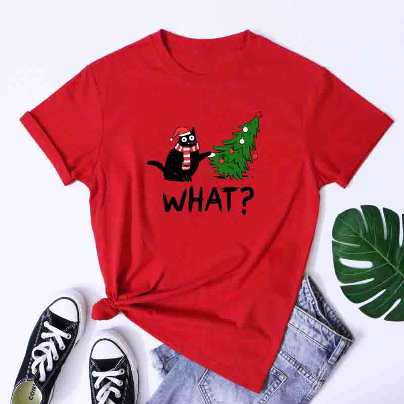 Christmas Cat What Tee Funny Cat Mom Xmas Holiday Gift TShirt Fashion Unisex Merry Catmas Top