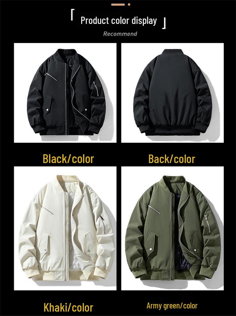 Unisex American Style Autumn/Winter Baseball Collar Flight Jacket, Thick Cotton Padded, Trendy Brand, Plus Size Outerwear.