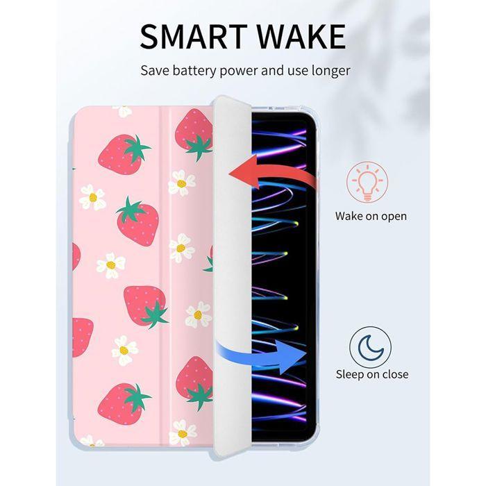 Schutzhülle - E.F.Connection - für iPad Pro 11" - Erdbeermuster - Faltbarer Klappdeckel - Optimaler Schutz