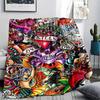 1Pc Hardy Tattoo Print Flannel Blanket, High Quality Comfortable for All Seasons, Home Decor, Warmth and Comfort, Perfect for Christmas Gifts
