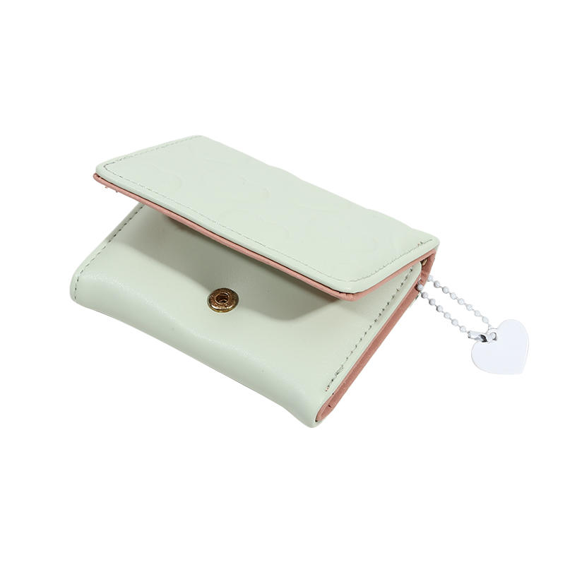 Women Cute Heart Embossed Slim Leather Wallet Small Trifold Wallet Cash Pocket Card Holder with ID Window