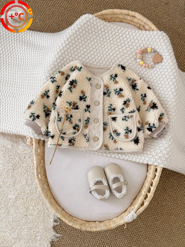 Korean Style Floral Baby Girl Cardigan Coat - 2025 Winter Collection