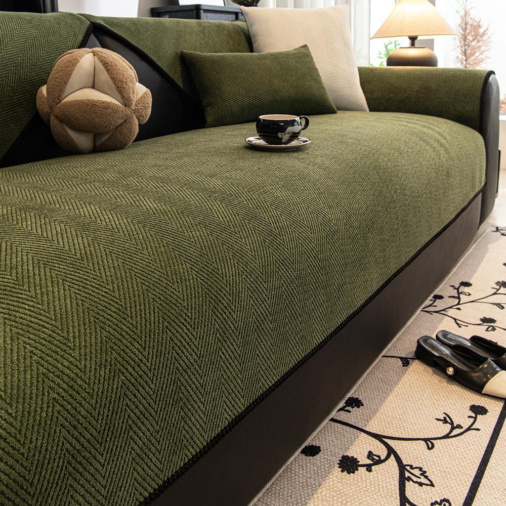 

New Solid Color Sofa Cover Fabric One-piece Straight Row Anti Slip Sofa Cushion Cover Soft and Simple Suitable for All Seasons 70x70cm зелений