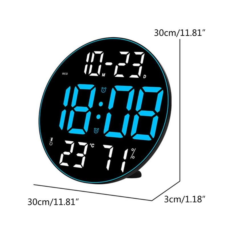 Modern Digital Wall Clock Remote Controlled 5-Level Adjustable Brightness 12inch Large Screen Wall Clock for Offices