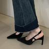 Street Style Sexy Back Buckle Strap Women Pumps Stripper Sandals Solid Black Pointed Toe Slingback High Heels Female Shoes