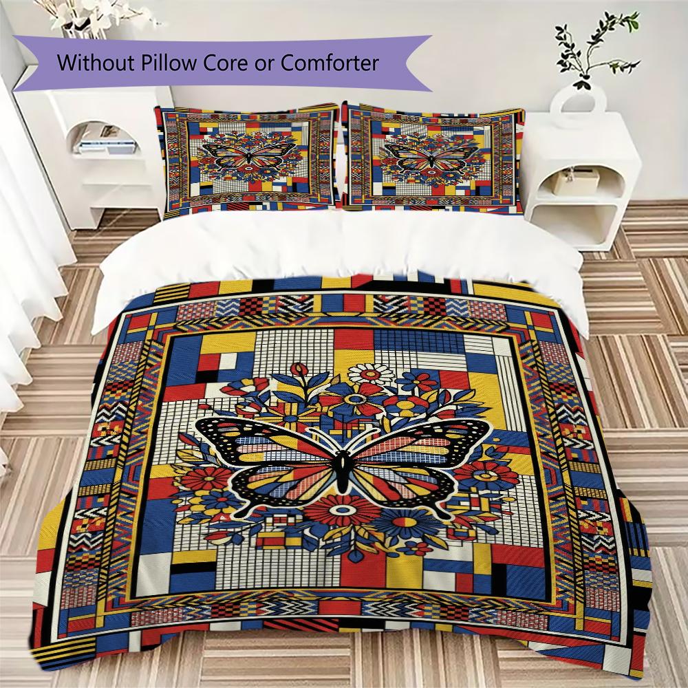 Butterfly Decoration Pattern Bedding Uilt Set Uilt Cover Pillowcase Home Decoration Birthday Gift (1 * Duvet Cover + 2 * Pillowcase Without Core)37