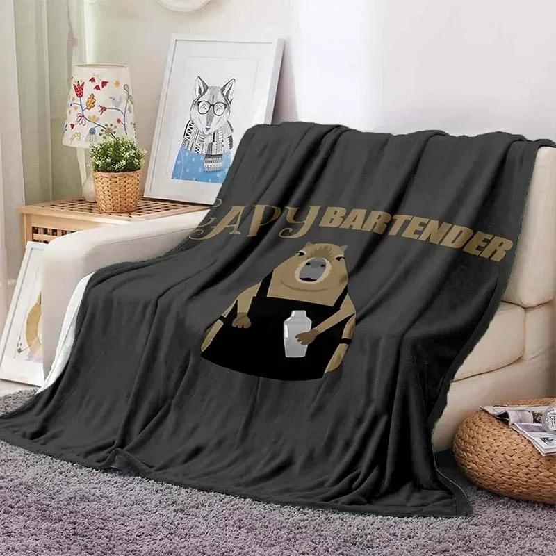 Kawaii The Capybara Club Home Cartoon Printed Blanket Picnic Blanket Warm Flannel Soft and Comfortable Home Travel Birthday Gift