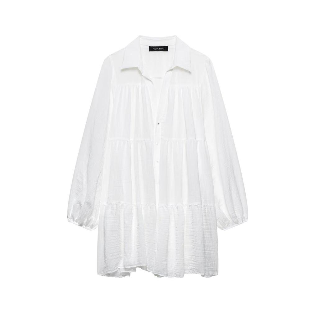 TAOP&ZA Spring/Summer Women's Loose Turn-Down Collar Long Sleeve Casual Dress
