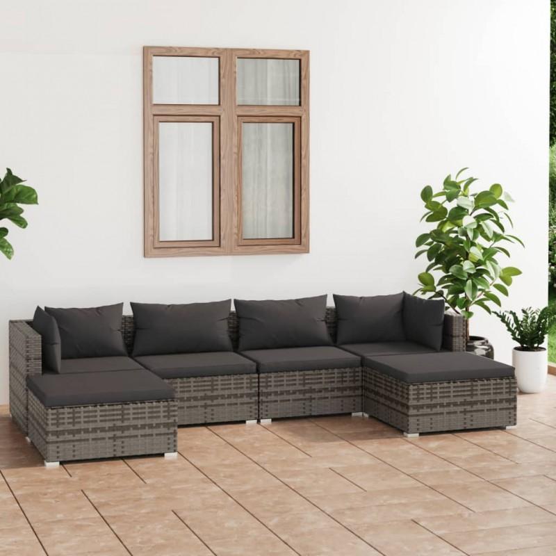 Día y Noche - Día y Noche Set de muebles de jardín 6 pzas y cojines ratán sintético gris