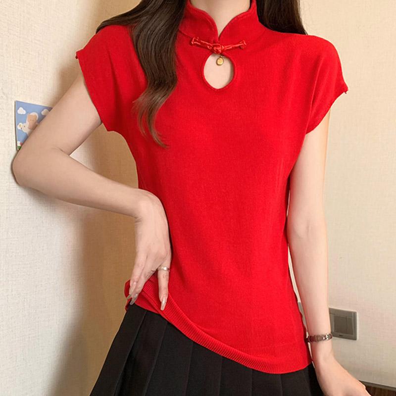 

Майки женские летние 2025 года без рукавов воротник-стойка белые черные трикотажные майки майки женские топы JJ258 One Size. красный