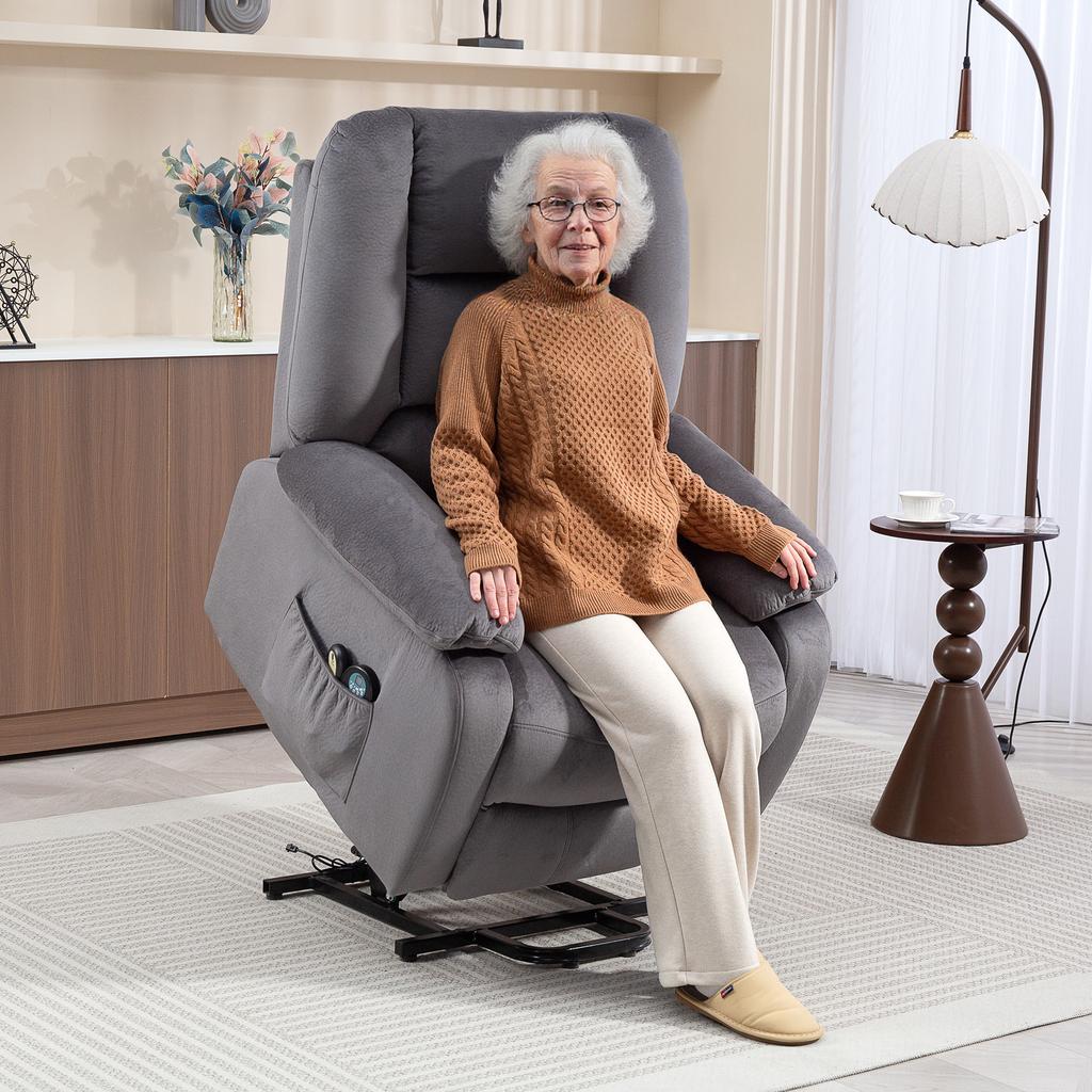 TV Recliner With Lift Assist Heat And Massage Function Remote Control And Side Pocket Dark Gray