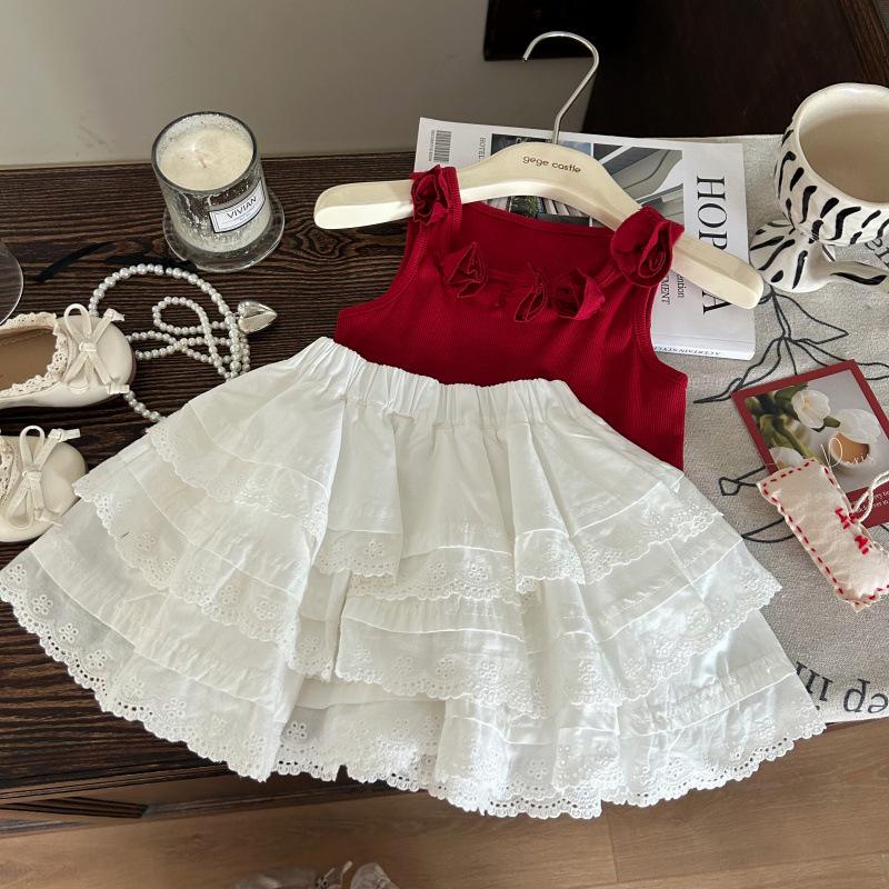 

Girls Knitted Floral Tank & Lace Skirt Set 130cm