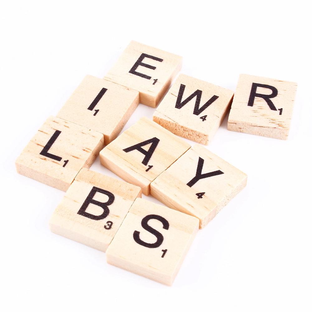 100pcs Puzzle Tiles Letters Alphabet Wooden Pieces Numbers Pendants Spelling