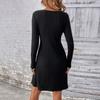 Mulheres outono inverno vestido com decote em v botão listrado único breasted a linha grande bainha manga longa cintura apertada cor sólida malha mini vestido