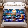 Wolf Theme Soft Blanket Personalized Custom Name Text Print Warm Blanket Home Sofa Bedroom Decor