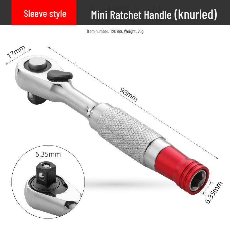Dual-Ended High Torque Mini Ratchet Screwdriver with Knurled Grip.