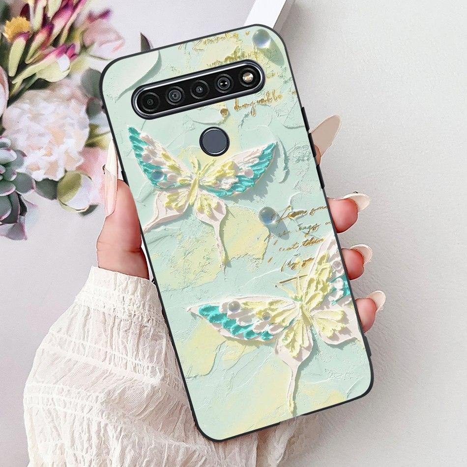 For LG K41S K51S 2020 Elegant Floral Cat Printed Phone Case For LG K41S K51S LM-K410 LM-K510 Black Silicone Soft Cases