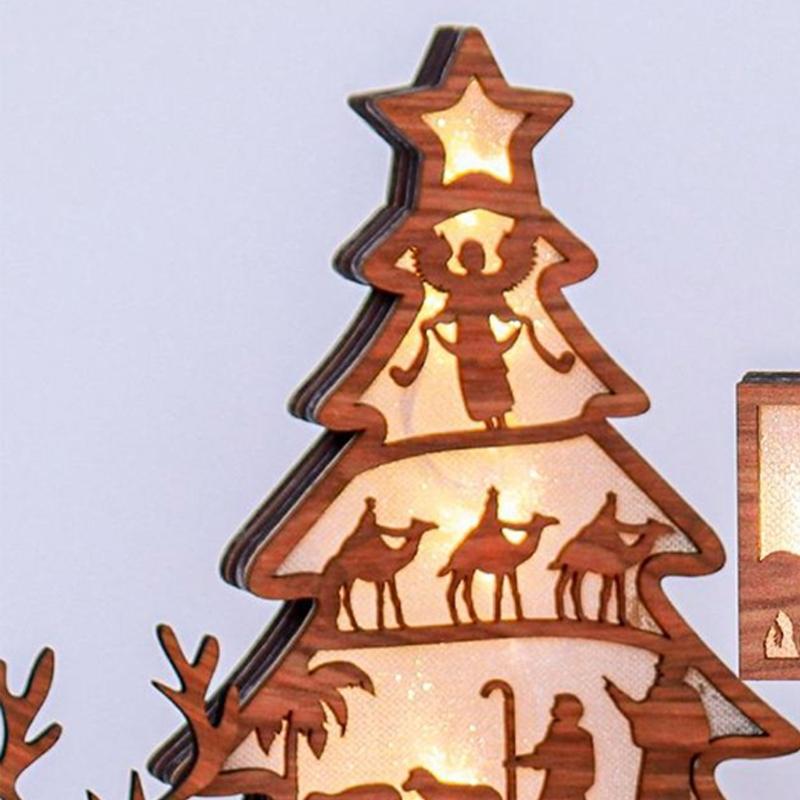 Festive Wood Christmas Tree Village Display with LED Lighting, Indoor Christmas Decoration, Battery Operated