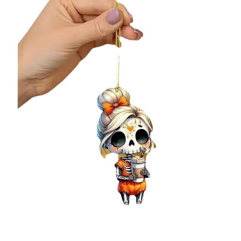 Cuter Acrylic Halloween Long Haired Skull Design Car Pendant For Decor Interior