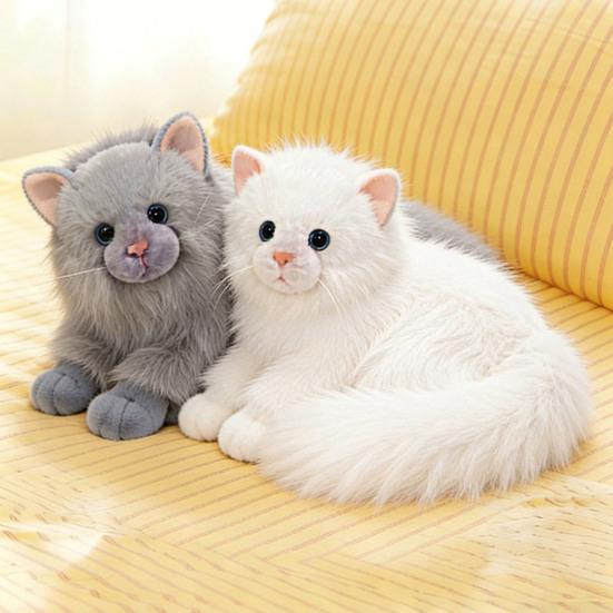 Realistic Cat Plush Toy Lifelike Stuffed Animal Cat Doll Soft Fluffy Cat Throw Pillow Gift for Adults Kids Youth