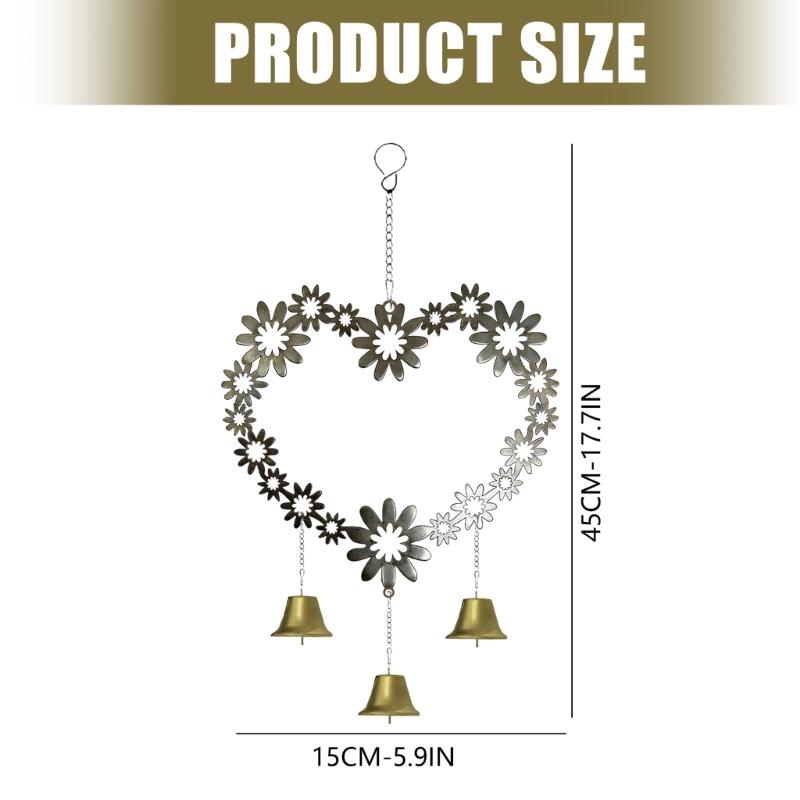 Elegant Love Wind Chimes For Exterior Decoration Displaying Iron Floral Heart Shape Wind bells Valentines Day Gift