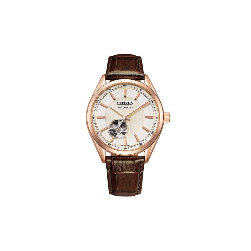 

CITIZEN waterproof 100m Automatic leather strap men s watch gold dial NH911219A синій