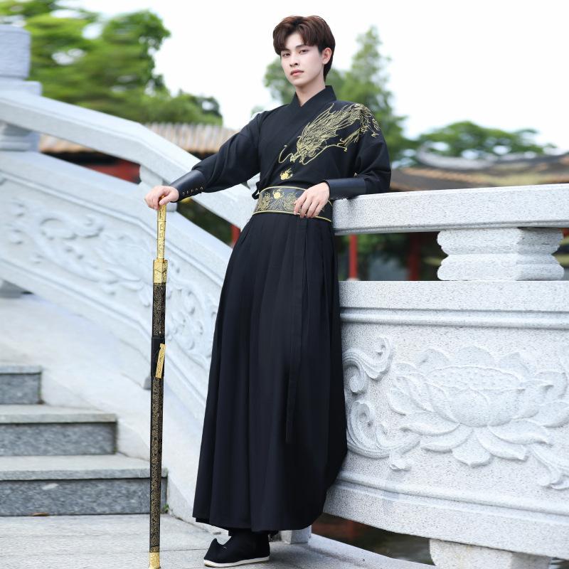 Herren Chinesischer Stil Hanfu Set, Antikes Wuxia Kampfsport Kostüm, Stickerei Tägliches Outfit