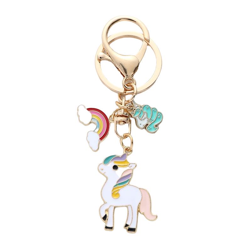 Rainbow Unicorn & Horse Carriage Keychain Pendant - Cute Couple Bag Charm