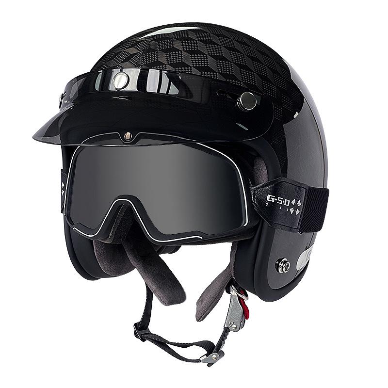 3C Certified Retro Harley Carbon Fiber Motorcycle Helmet, Unisex All-Season Winter Half Helmet