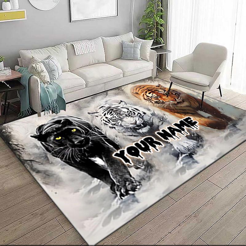 1PC Custom Name Panther, White Tiger, Orange Tiger Theme Floor Mat Ideal for Living Room, Game Rooms, Office, Bedroom,Floor Mat Playful Design