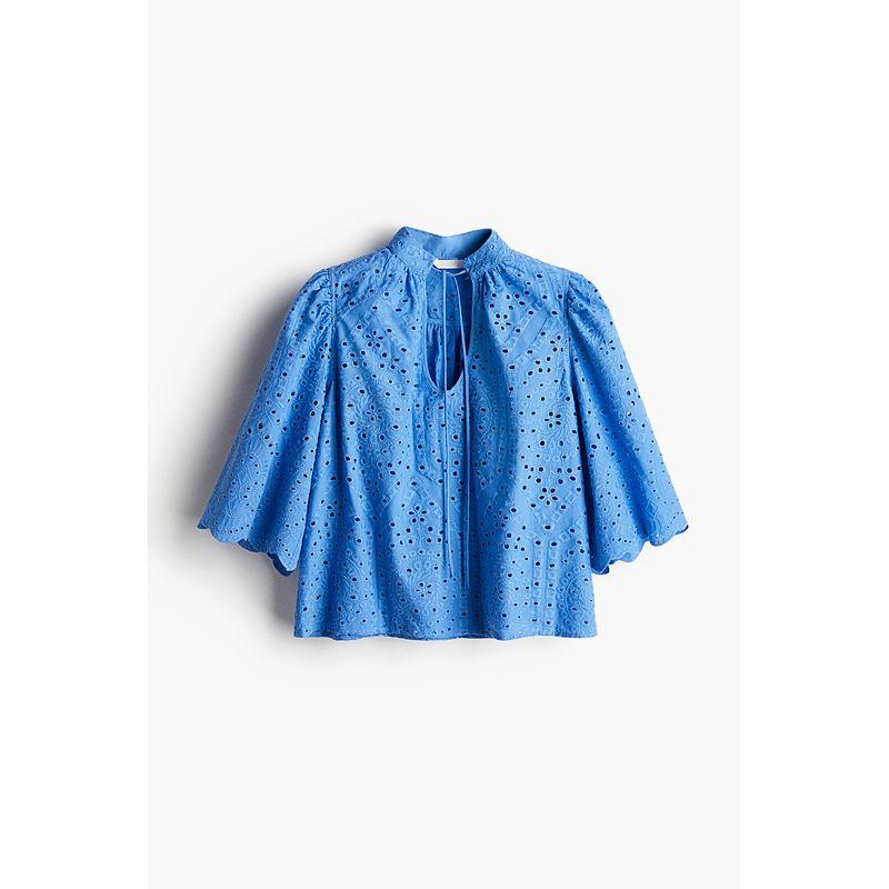 

HM Рубашки 2025 Лето Новая Мода Топ с Ажурной Вышивкой 1282574 Blue 155/80(XS)