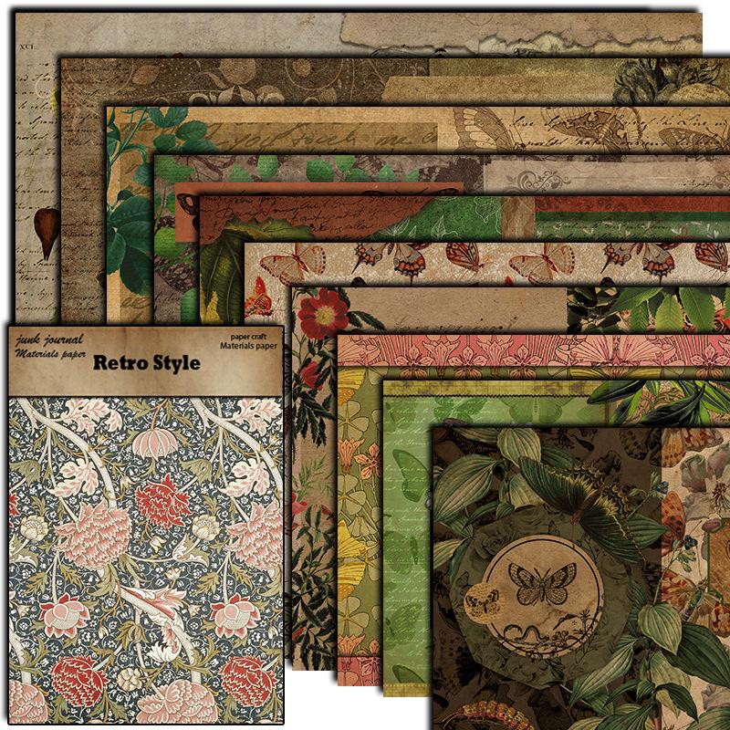 Retro Butterfly Animal Pattern Paper Stickers - 10 Sheets for Journal and Collage DIY Decoration