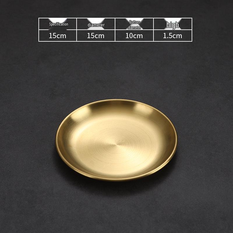 304 Stainless Steel Gold Korean BBQ & Dessert Plate, Flat-Bottom Fruit Tray