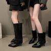 Autumn Winter Cosy Pointed Toe Woman Knee-High Boots Slip-On Low Thin Heels Cowboy Ladies Shoes Botas De Mujer Plus Size 41 42