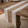 Yun Cotton-Linen Patchwork Table Runner with Two-Color Tassels - Natural Material, American Country Festival Style