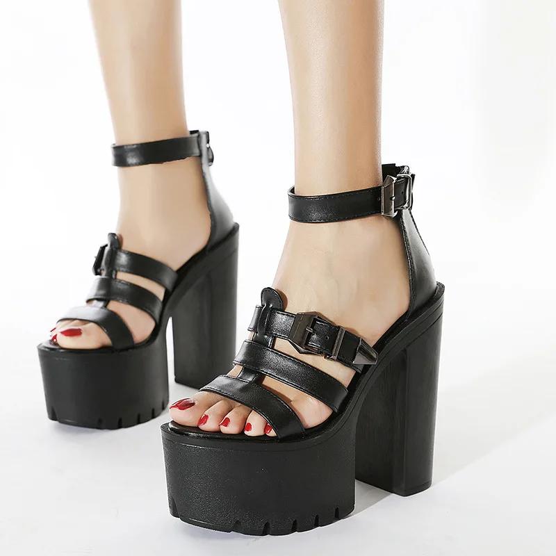 Fashion Plus Size 35-43 Sandals For Women 2025 Summer New Platform High Heels Belt Buckle Wedges Ankle Strap Roman Sandals Female