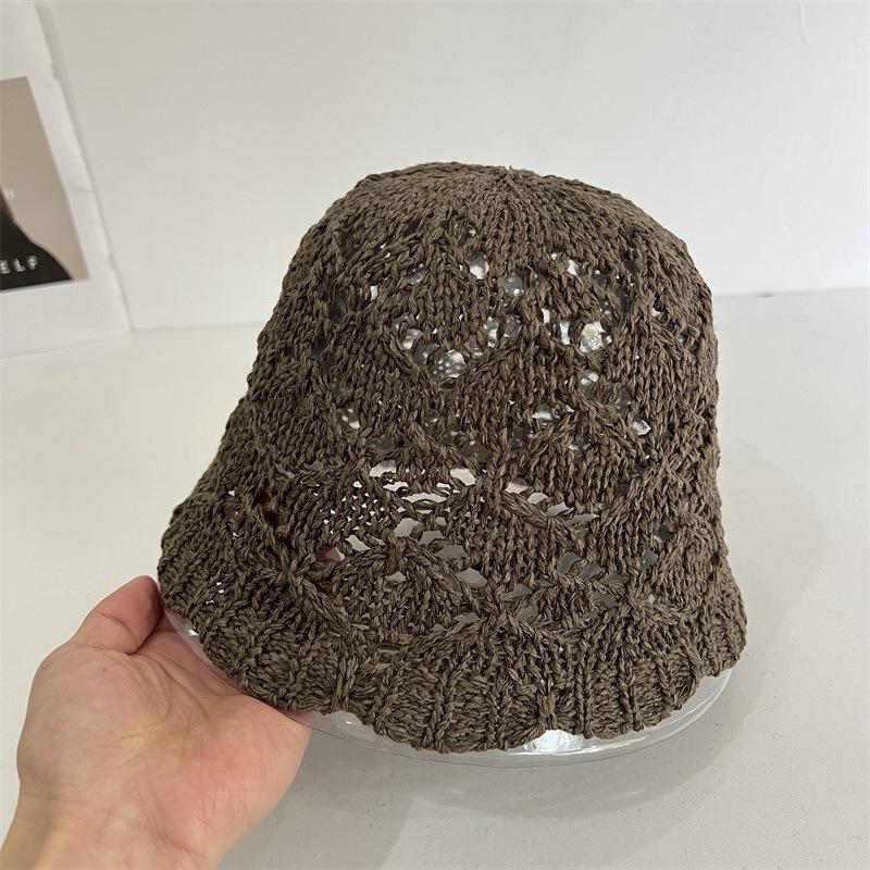Women's Japanese Lace Hollow Knitted Bucket Cap Breathable Foldable Sun Visor Fashion Accessory for Spring And Summer