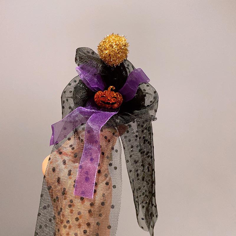 Halloween Wizard Veil Hair Clip with Bat and Pumpkin Headwear