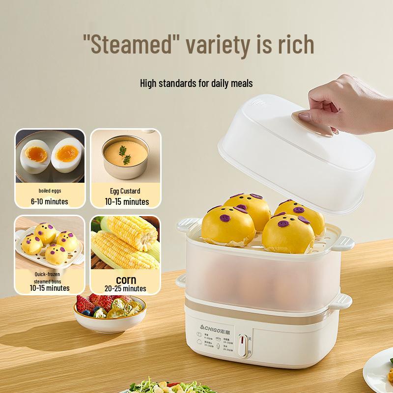 Automatic Egg Boiler & Breakfast Multi-Cooker with Power-Off Feature - Double-Layer, Ideal for Dorms & Homes