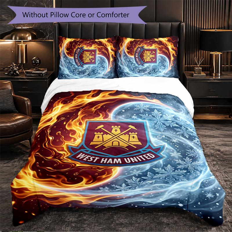 West Ham United Calcio Set Biancheria da Letto 3 Pezzi Morbido Set Copripiumino con Federe Set Decorazione Camera da Letto per la Casa