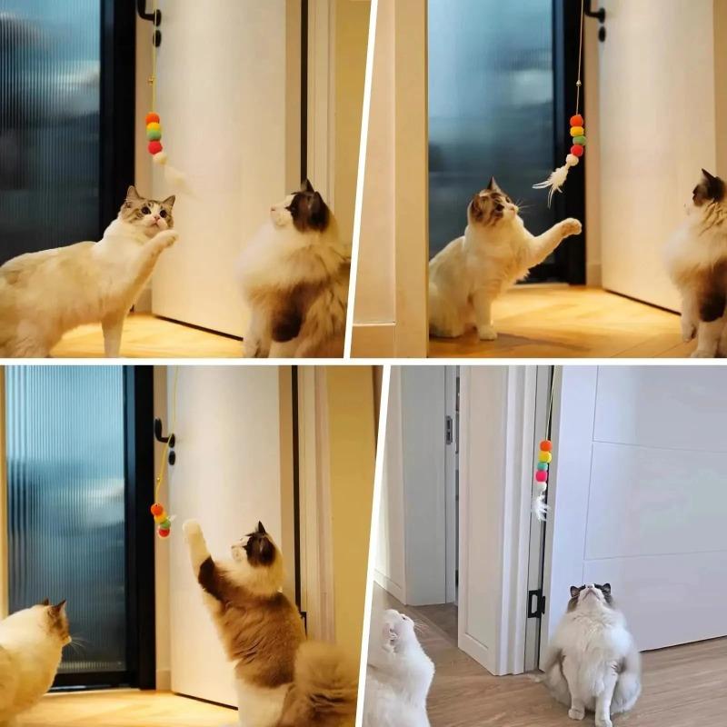 Hängendes Katzenspielzeug Feder Raupe Katzenspielzeug Hängendes Teleskopseilspielzeug Federglocke Reizstab Hängende Schaukel Katzenspielzeug