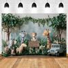 Safari Tropical Jungle Animals Baby 1st Birthday Party Photography Backdrop Wild One Baby Shower Photo Background Photo Studio