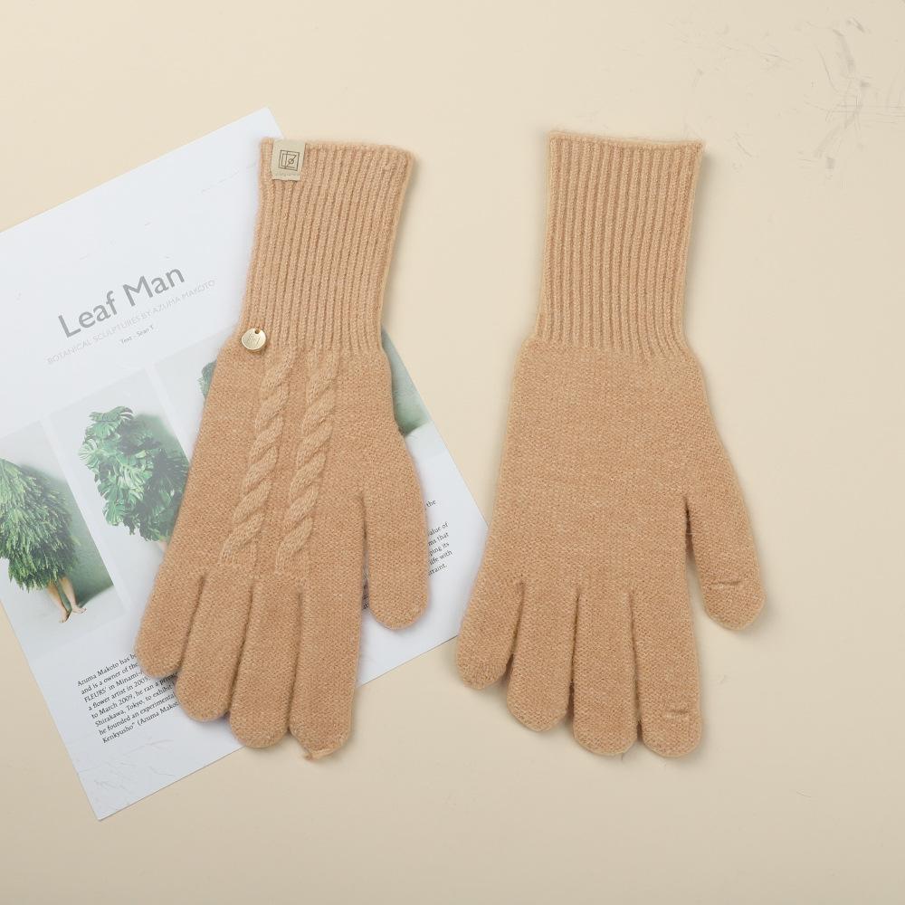Gloves for Women In Autumn and Winter Thickened Warm Student Knitted Gloves Korean Cute Versatile Electric Bike Yarn Gloves