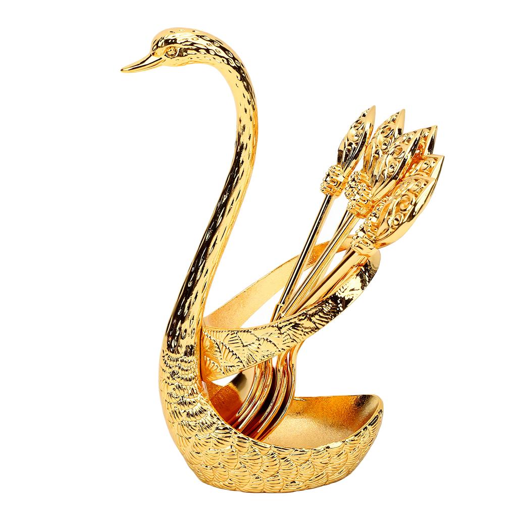Coffee Spoon Holder Set Metal 6pcs Dessert Spoons and Swan Base Holder for Kitchen Coffee Station Bar Party Tabletop