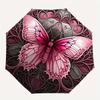 Stunning Pink Butterfly Stained Cute Wall Art Umbrella, Cute Umbrella with Cute Design, Portable 3-Fold Compact Umbrella for Men & Women, Valentine's