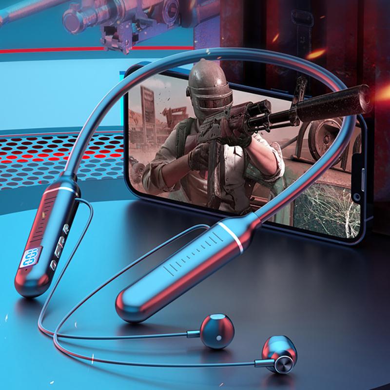 Wireless Bluetooth-compatible Headset LED Digital Display Hanging Neck Stereo Noise Cancelling
