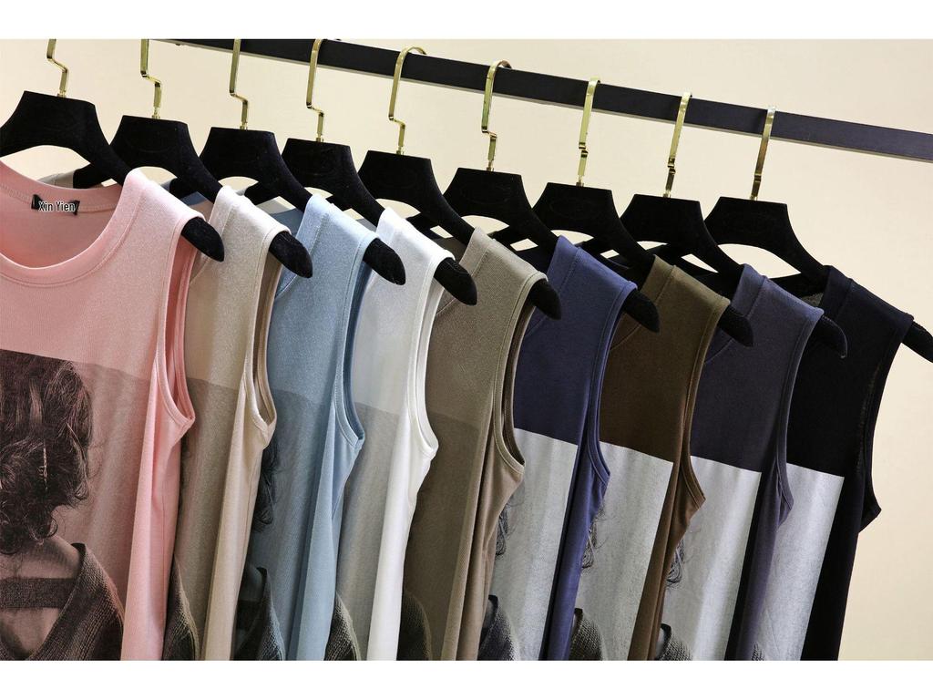 Letnia Bezrękawnikowa Kamizelka z Okrągłym Dekoltem i Nadrukiem z Modal