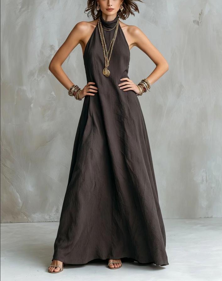 Bohemian Summer Off-the-Shoulder Maxi Dress - Women's Elegant Flowing Halter Neck Style