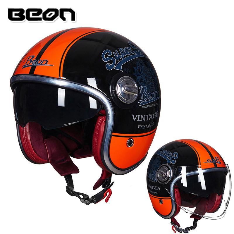 BEON Retro Motorcycle Half Helmet Men Women Dual Visor ABS Shell 3C Certified All-Season Riding Gear