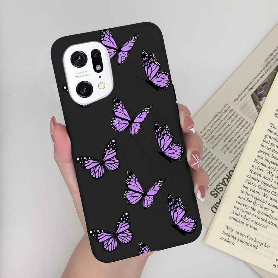 Für Oppo Find X5 Pro Lite Handyhülle Schmetterling Mattes Silikon Stoßfest Schwarze Abdeckung Für Oppo FindX5 X5Pro X5Lite Funda Coque
